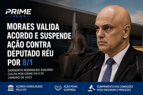 Moraes valida acordo e suspende ação penal contra deputado réu por atos de 8 de janeiro