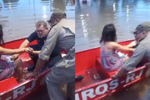 Grávida entra em trabalho de parto durante enchente no Rio e precisa ser resgatada de bote; veja vídeo